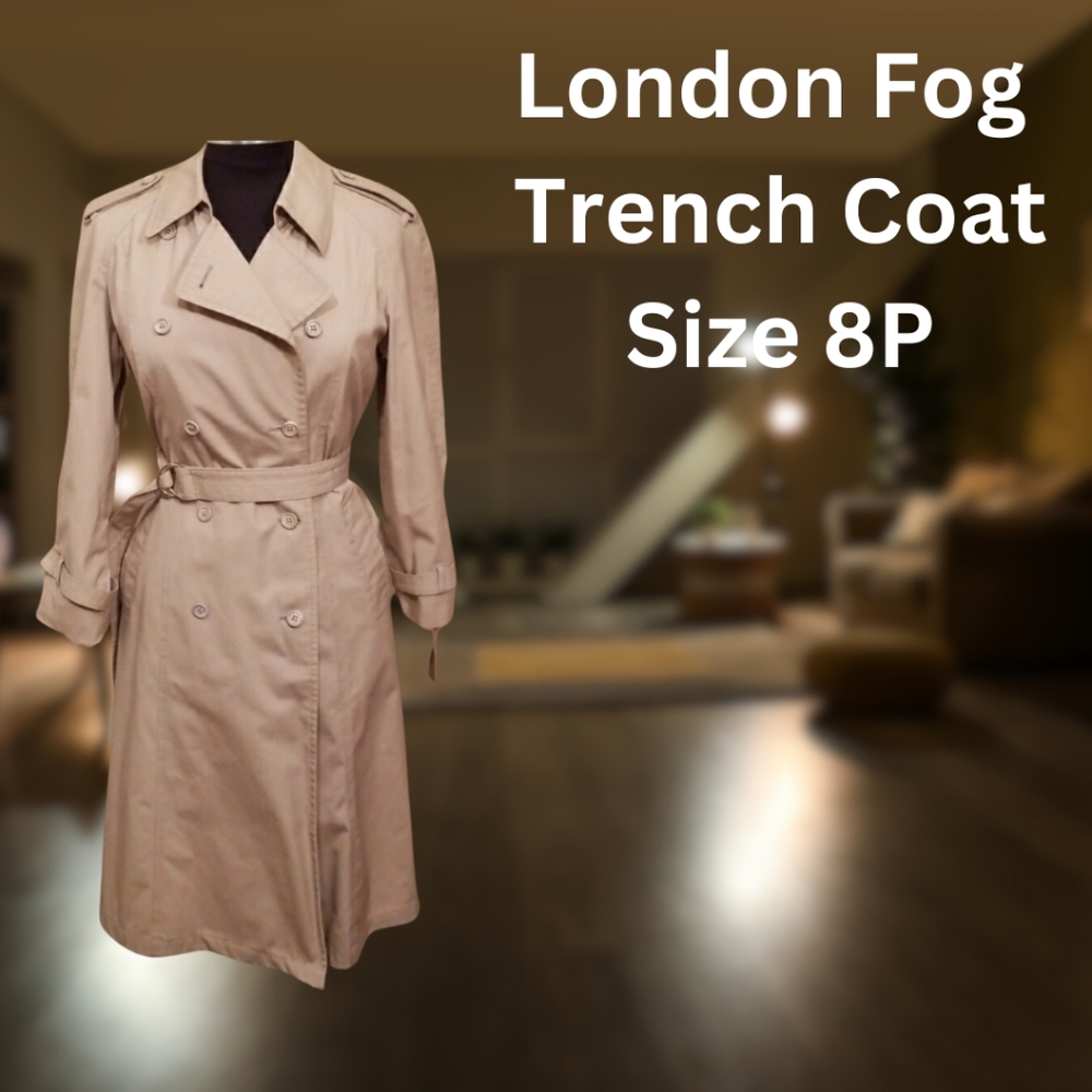 London Fog Trench Coat, tan, Size 8 Petite